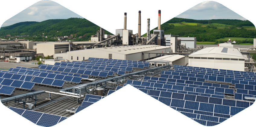 Solar panels installed at an industrial power plant